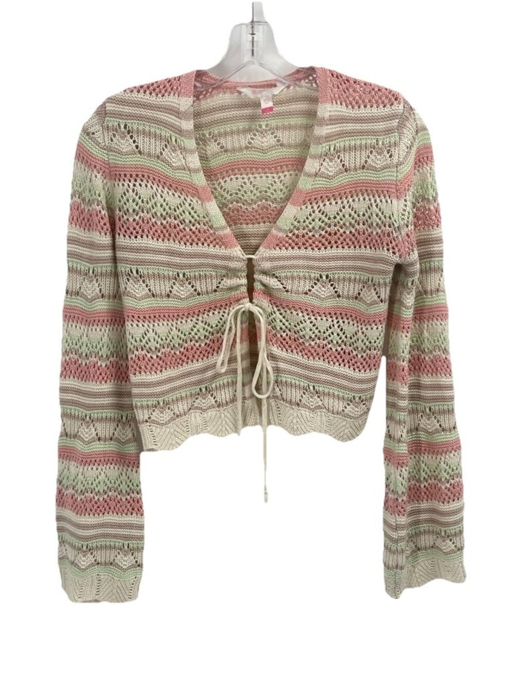 Pastel Crochet Knit Tie Front Cardigan Boho Cottagecore Y2K Cropped Sweater
